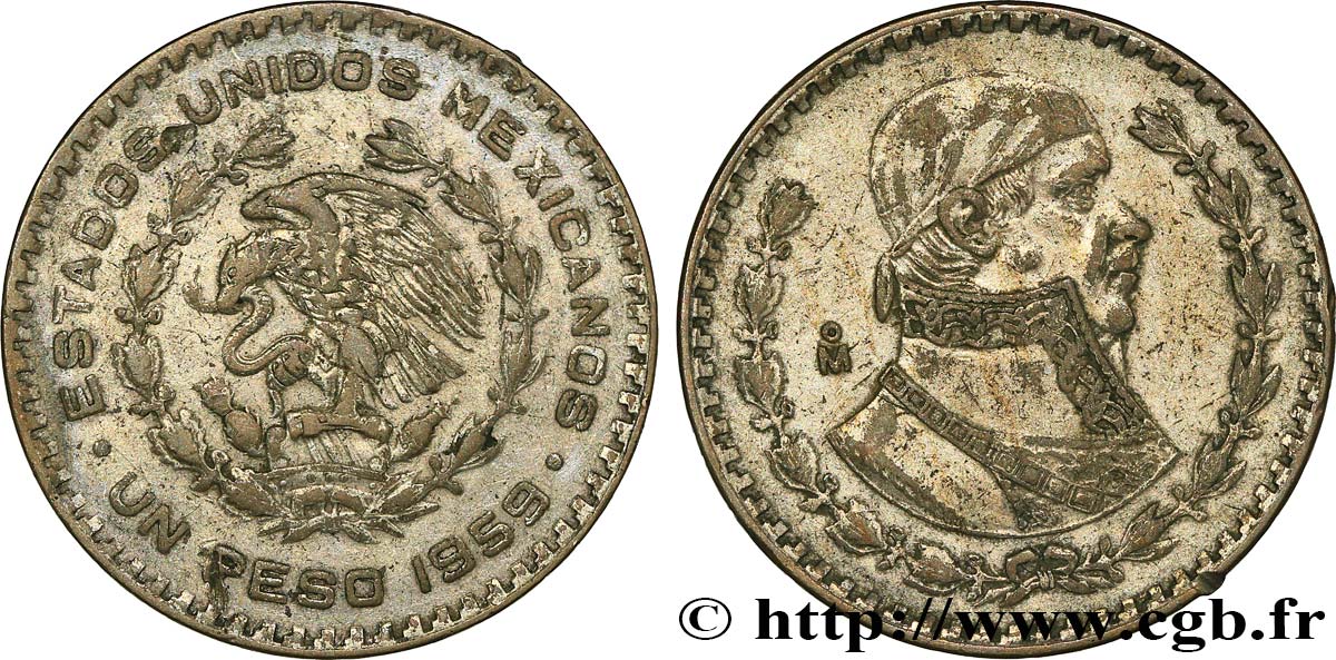 MEXIKO 1 Peso Jose Morelos y Pavon 1959 Mexico SS 