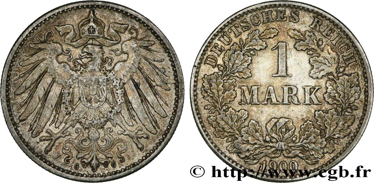DEUTSCHLAND 1 Mark Empire aigle impérial 1900 Karlsruhe fVZ 