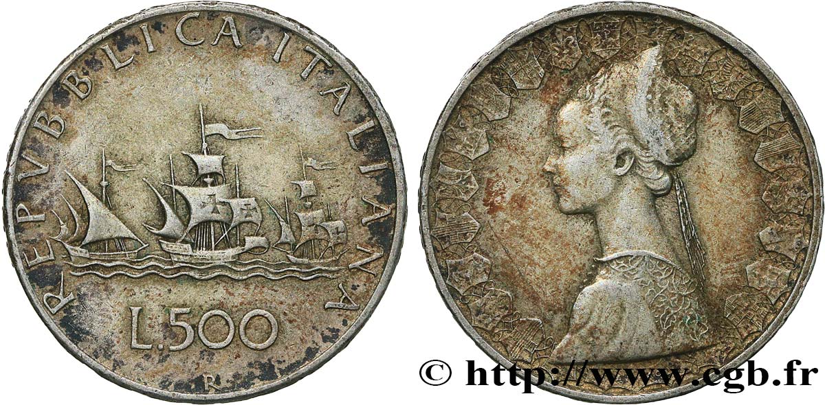 ITALIE 500 Lire “caravelles” 1960 Rome TTB+ 