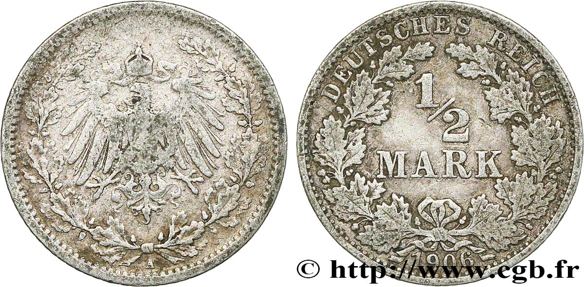 ALLEMAGNE 1/2 Mark Empire aigle impérial 1906 Berlin TTB 