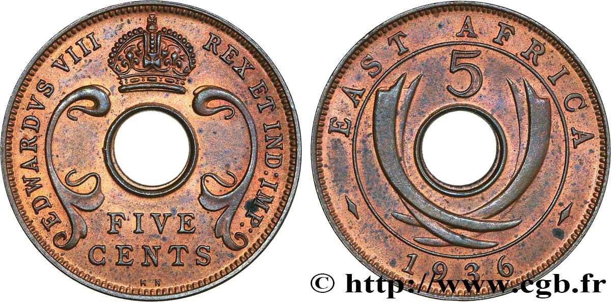 EAST AFRICA (BRITISH) 5 Cents Édouard VIII 1936 Kings Norton - KN AU 