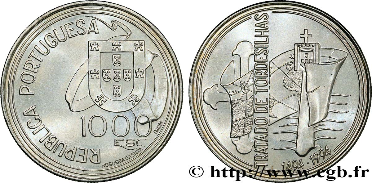 PORTUGAL 1000 Escudos 500e anniversaire du Traité de Tordesilhas 1994  SUP 