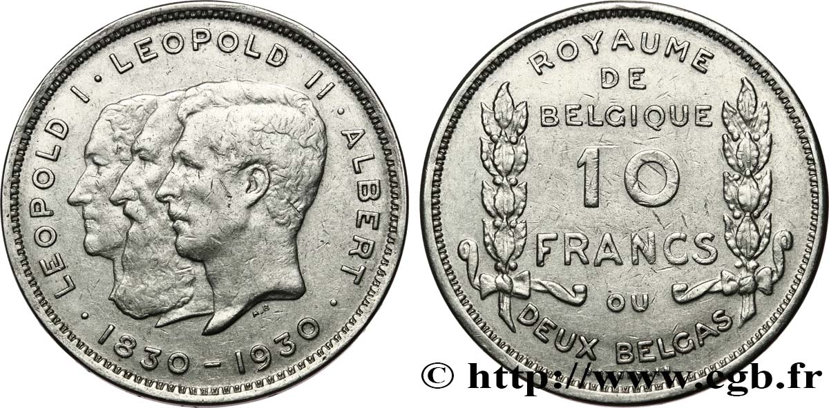 BELGIEN 10 Francs - 2 Belgas Centenaire de l’Indépendance - légende Française 1930  fVZ 