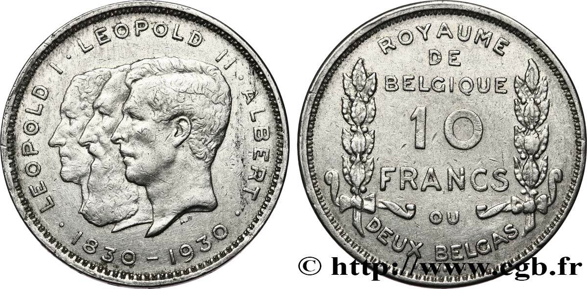 BÉLGICA 10 Francs - 2 Belgas Centenaire de l’Indépendance - légende Française 1930  MBC+ 