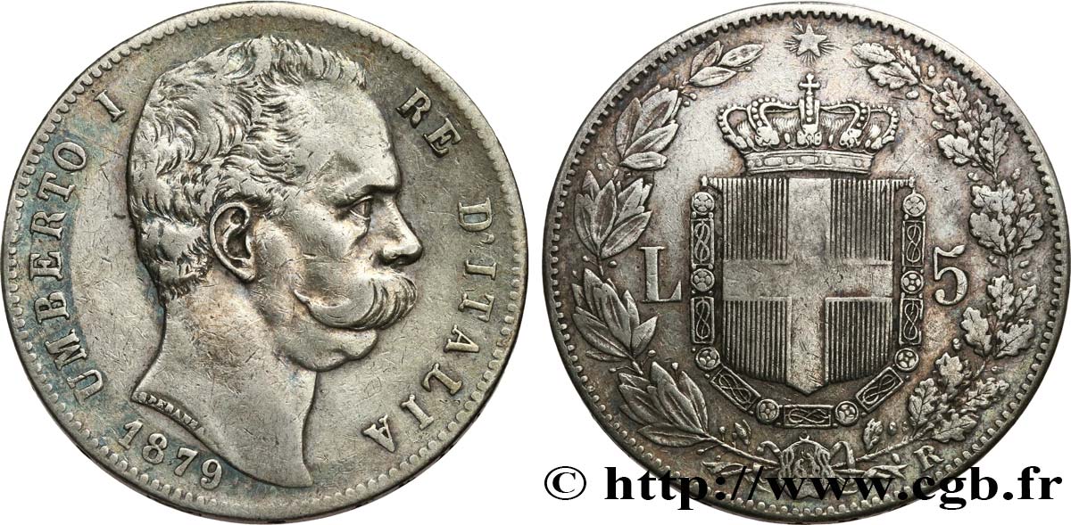 ITALIE 5 Lire Humbert Ier 1879 Rome TB+ 