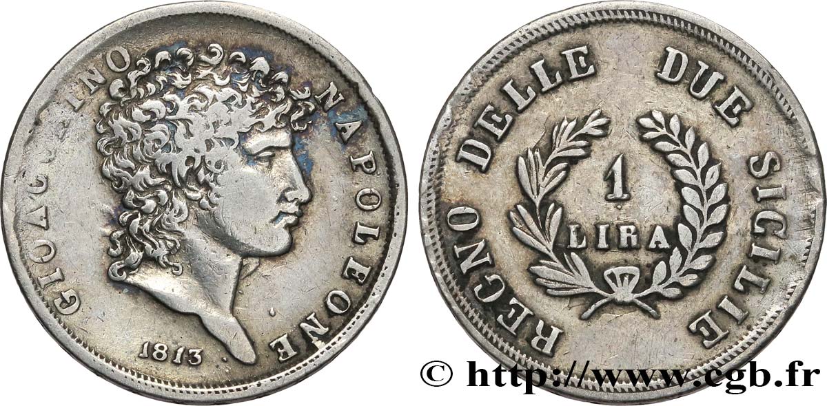ITALY - KINGDOM OF TWO SICILIES 1 Lire Joachim Murat  1813  VF 