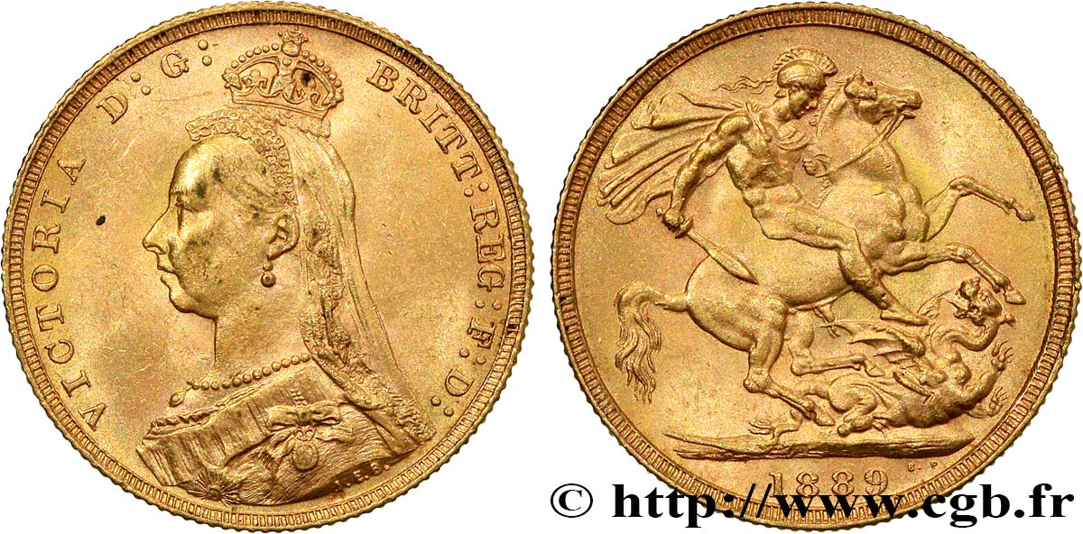 INVESTMENT GOLD 1 Souverain Victoria buste du jubilé 1889 Londres MBC+ 