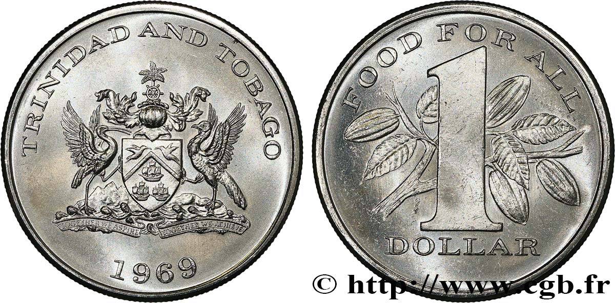 TRINIDAD et TOBAGO 1 Dollar emblème sérié FAO 1969  SPL 