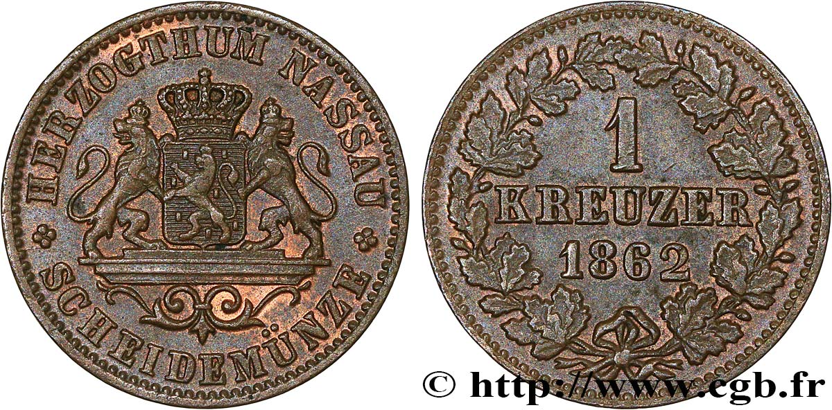 GERMANY - NASSAU 1 Kreuzer 1862  AU 