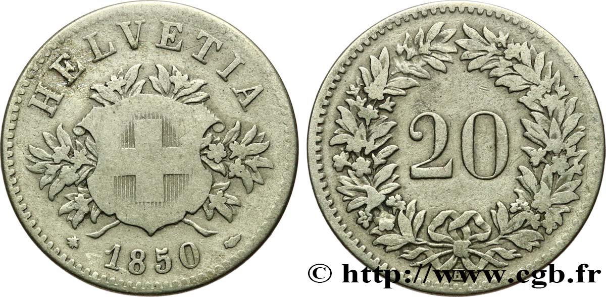 SUISSE 20 Centimes (Rappen) 1850 Strasbourg - BB TB 