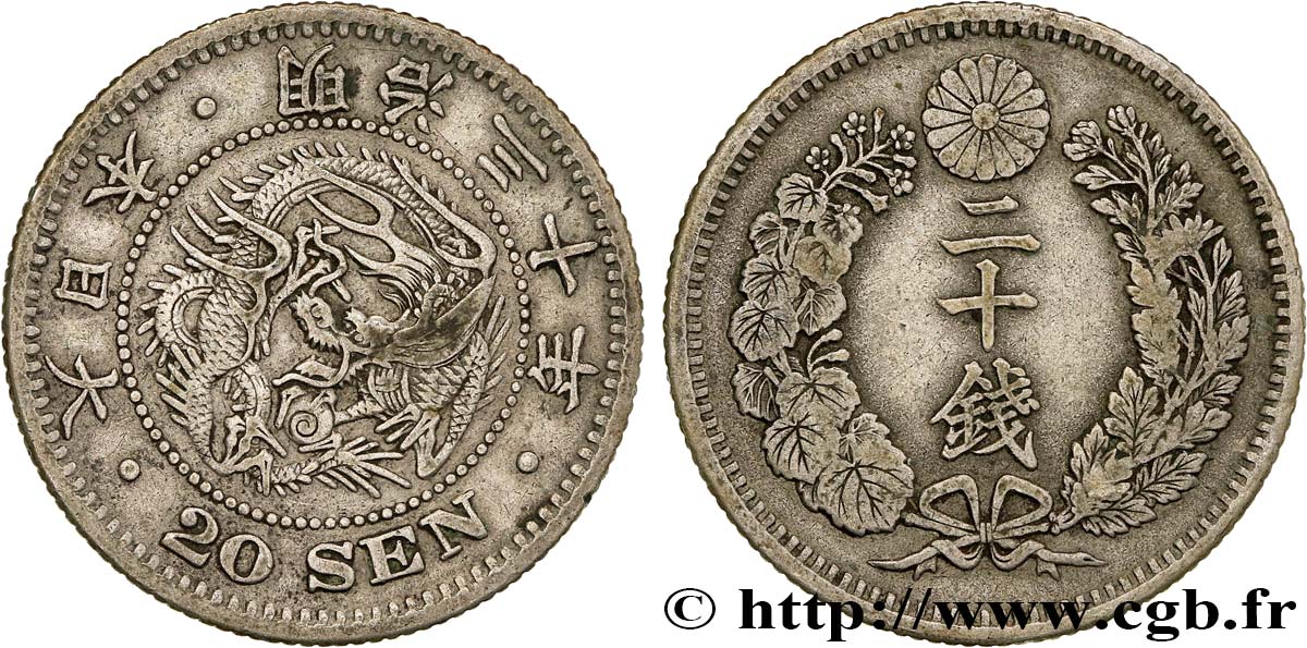 JAPAN 20 Sen type I dragon an 30 Meiji (1897)  XF 