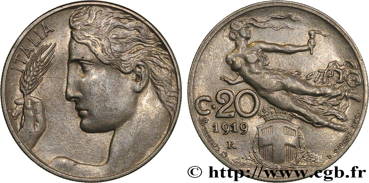 ITALY 20 Centesimi allégorie de la Liberté 1919 Rome AU 