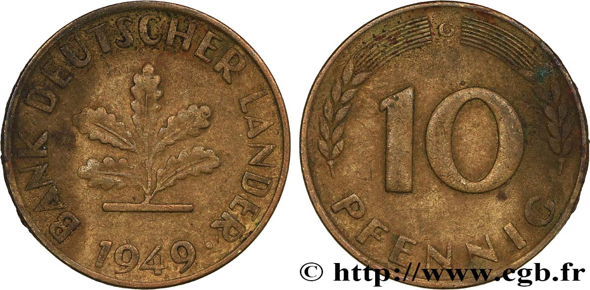 ALLEMAGNE 10 Pfennig “Bank deutscher Länder” 1949 Karlruhe - G TTB 