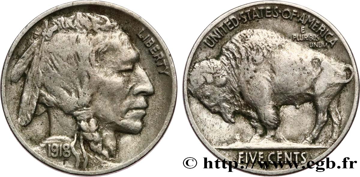 UNITED STATES OF AMERICA 5 Cents Tête d’indien ou Buffalo 1918 Denver XF 