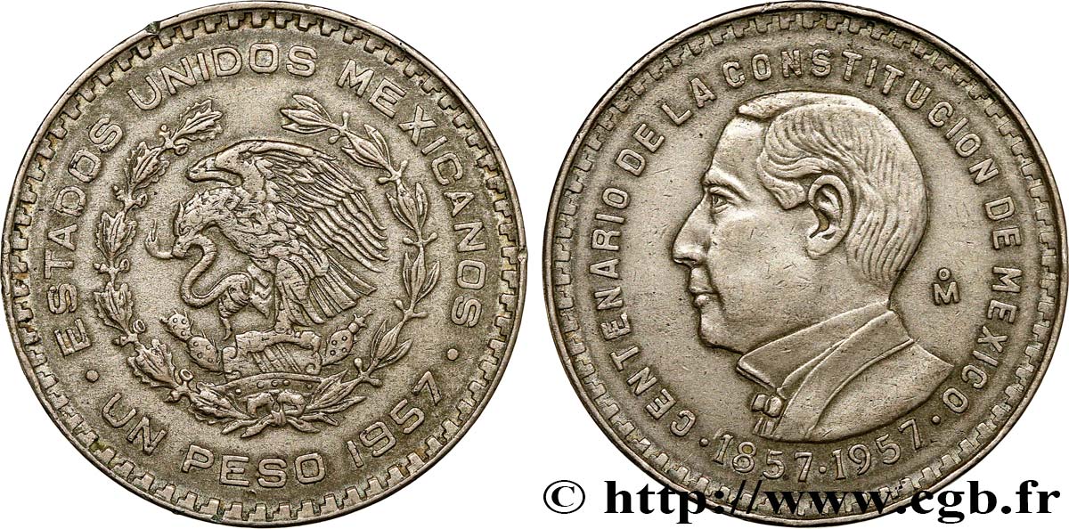 MEXIQUE 1 Peso Centenaire de la Constitution 1957 Mexico TTB 