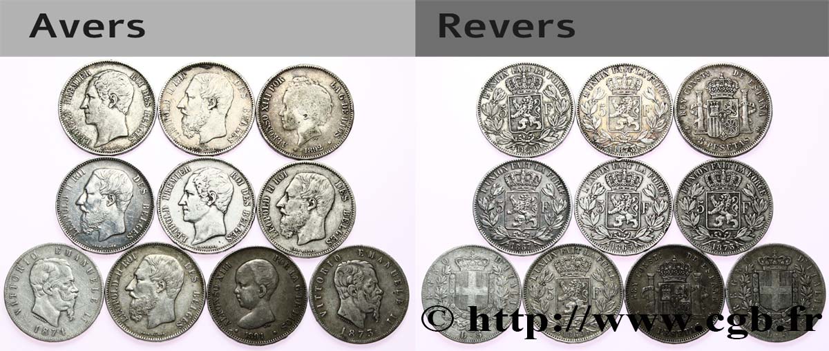 ARGENT D INVESTISSEMENT Lot de 10 écus de 5 Francs n.d.  TB 