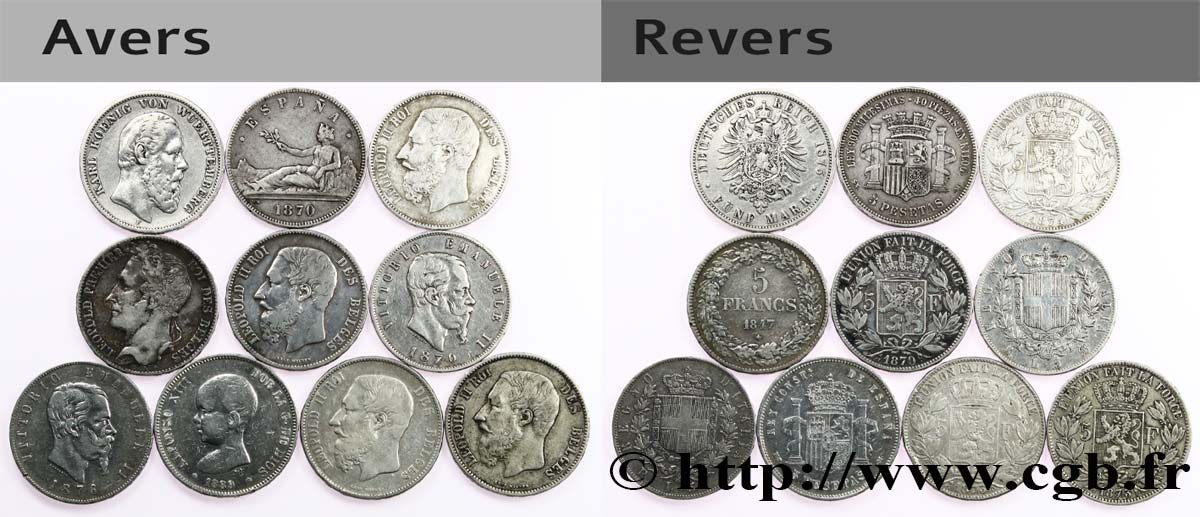 SILVER INVESTMENT Lot de 10 écus de 5 Francs n.d.  BC 