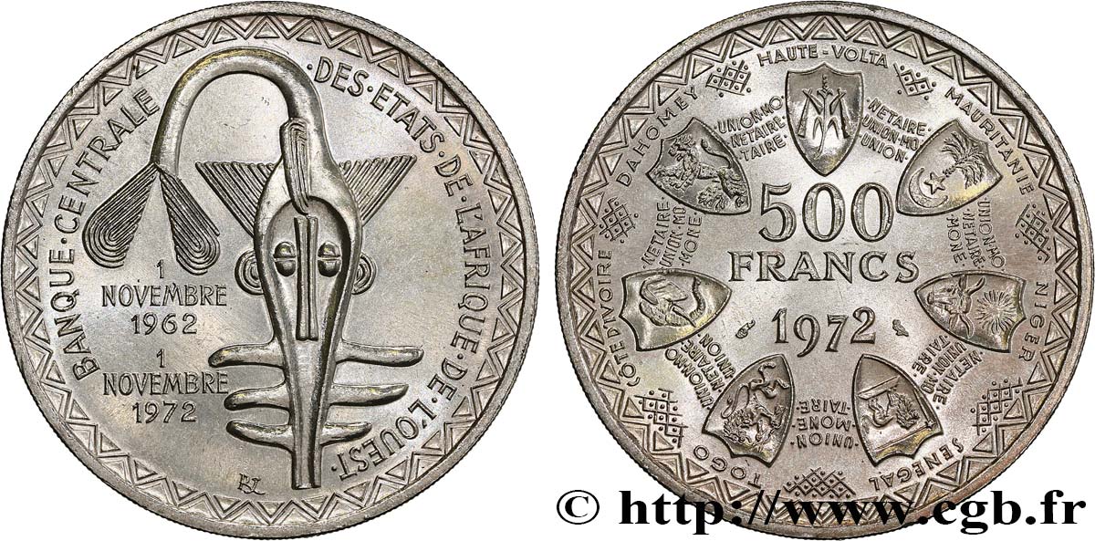 ÉTATS DE L AFRIQUE DE L OUEST (BCEAO) 500 Francs BCEAO 1972 Paris SPL 