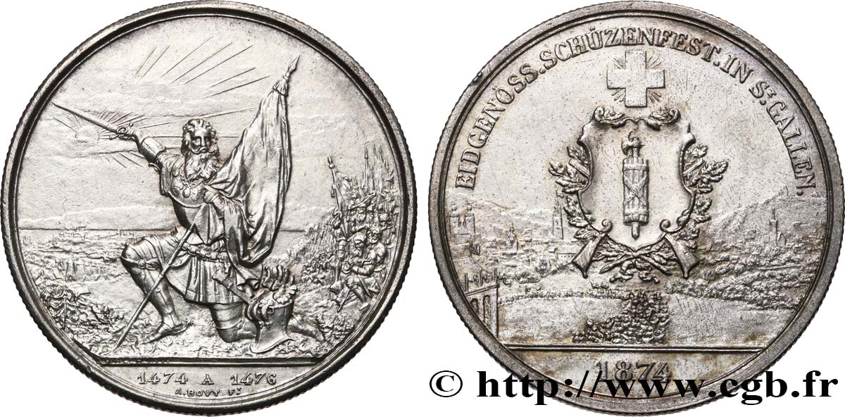 SCHWEIZ 5 Francs, monnaie de Tir, Saint-Gall 1874  VZ 
