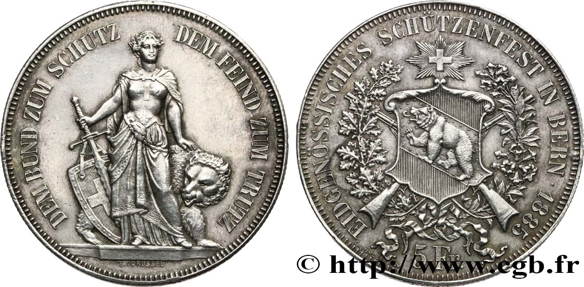SVIZZERA  5 Francs concours de Tir de Berne 1885  SPL 