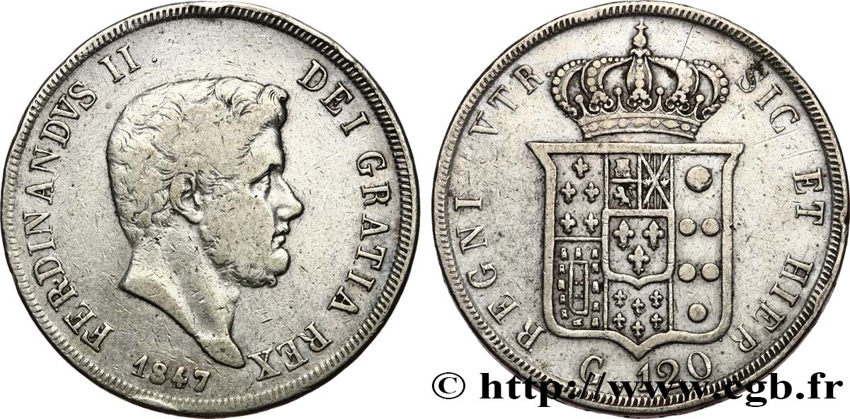 ITALY - KINGDOM OF THE TWO SICILIES 120 Grana Ferdinand II 1847 Naples VF 