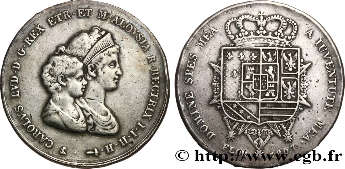ITALY - KINGDOM OF ETRURIA - CHARLES-LOUIS and MARIE-LOUISE 10 Lire, 2e type 1807 Florence VF/AU 