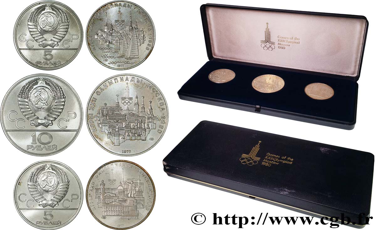 RUSSIA - URSS Série 3 monnaies  J.O. de Moscou 1980 1977 Moscou SC 