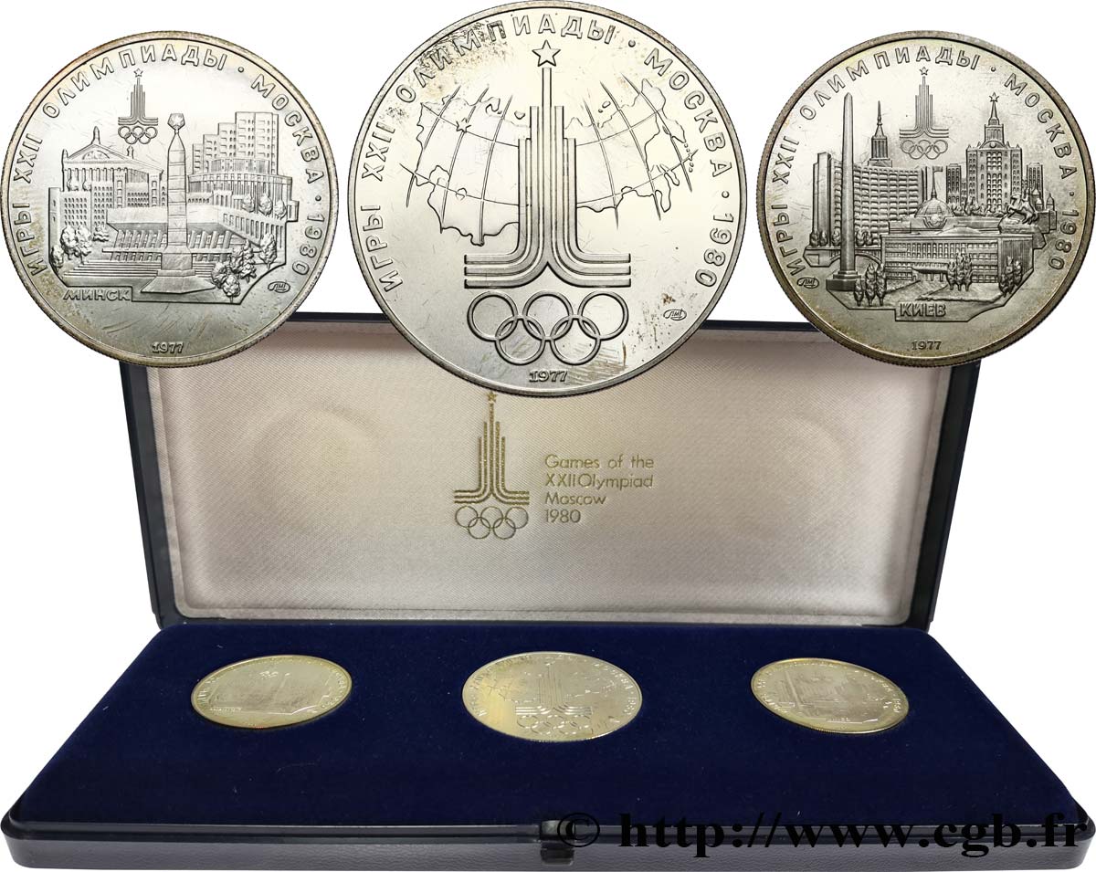 RUSSIE - URSS Série 3 monnaies  J.O. de Moscou 1980 1977 Moscou SPL 