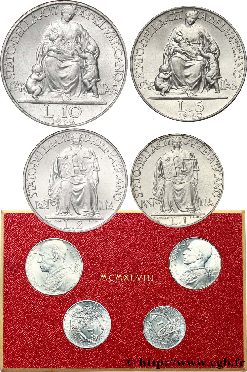 VATIKANSTAAT UND KIRCHENSTAAT Série 4 monnaies  1948 Rome VZ 