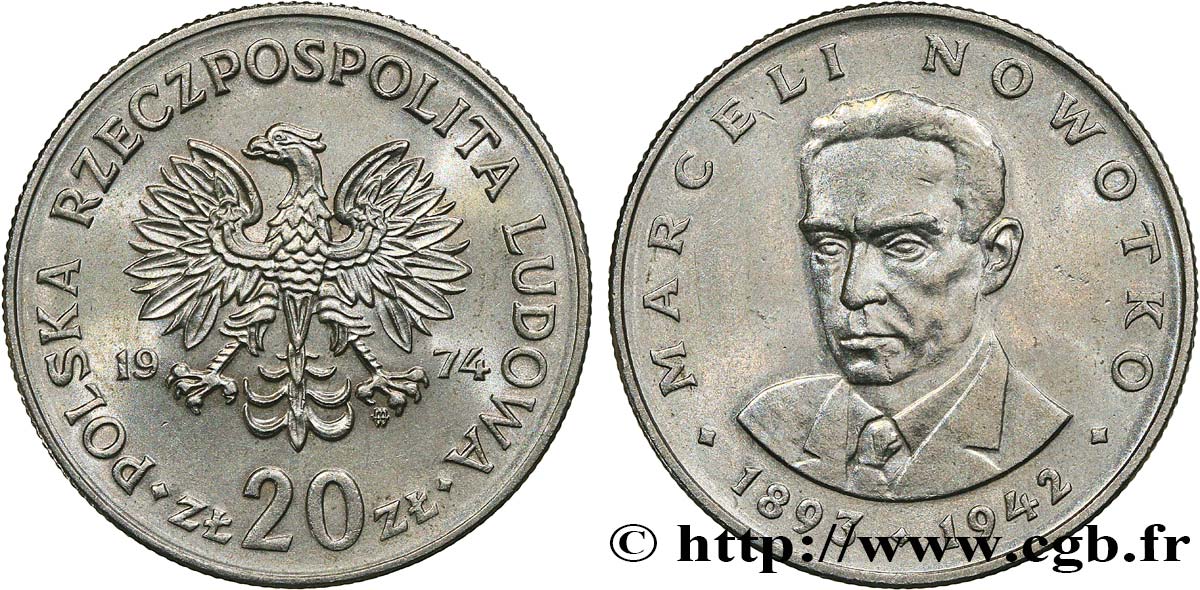 POLOGNE 20 Zlotych aigle / Marceli Novotko 1974 Varsovie SUP 