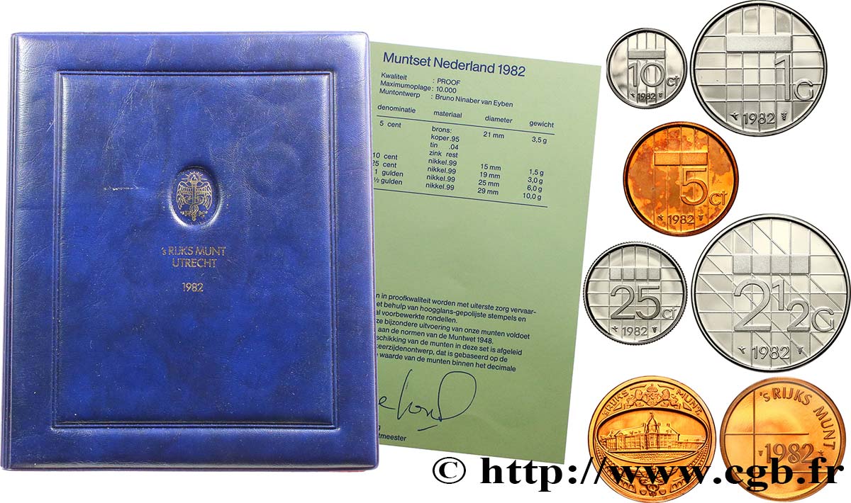 PAYS-BAS Série proof 5 monnaies + 1 jeton 1982  BE 