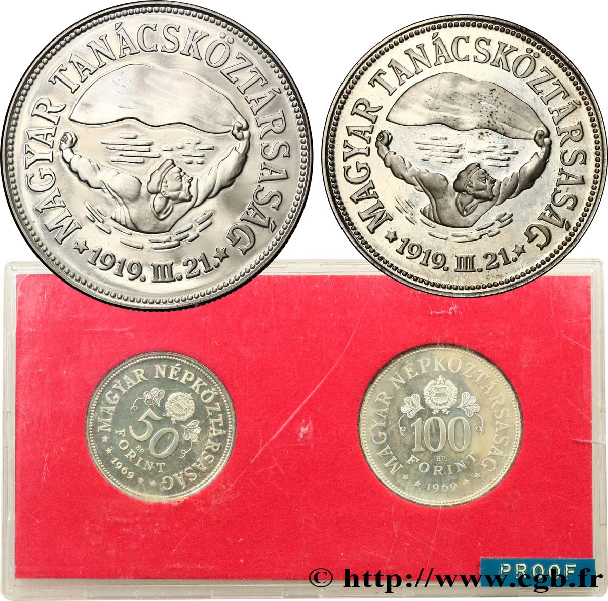 UNGARN Série Proof - 2 monnaies - 50e anniversaire des soviets du 31 mars 1919 1969 Budapest Polierte Platte 