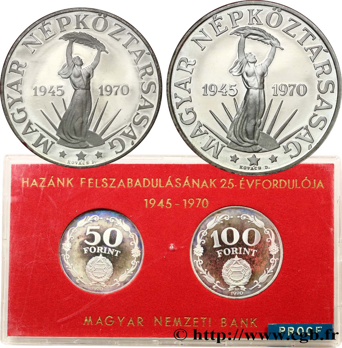 HUNGARY Série Proof - 2 monnaies - Forint 25e anniversaire de la Libération 1945-1970 1970 Budapest Proof set 