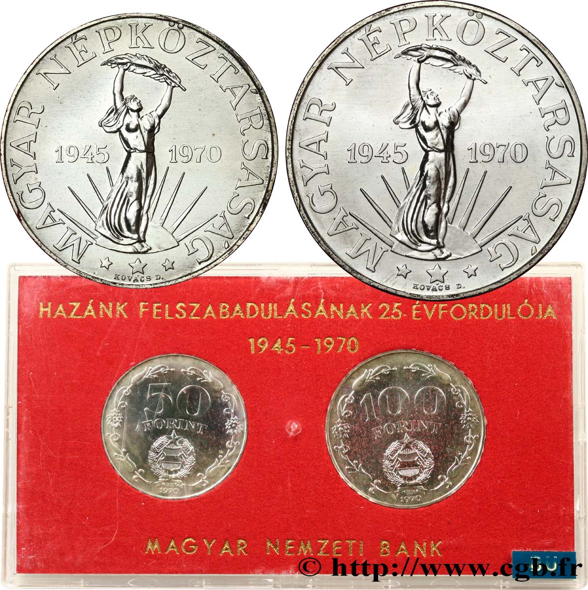 UNGARN Série FDC - 2 monnaies - Forint 25e anniversaire de la Libération 1945-1970 1970 Budapest ST 