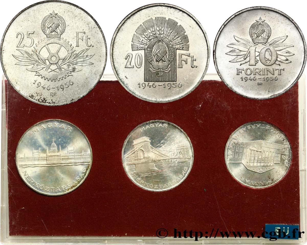 HUNGARY Série FDC - 3 monnaies - 10e anniversaire du Forint 1956 Budapest MS 
