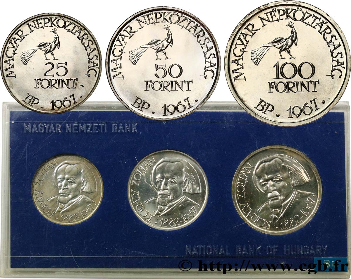 HUNGARY Série FDC - 3 monnaies - 85e anniversaire du compositeur Zoltán Kodály 1967 Budapest MS 