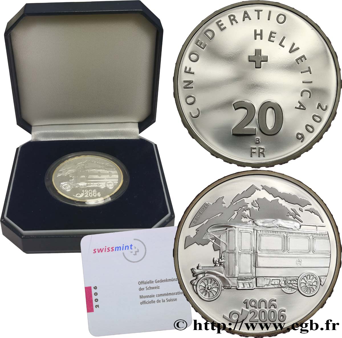 SWITZERLAND 20 Francs 100e anniversaire du car postal 2006 Berne - B Proof set 