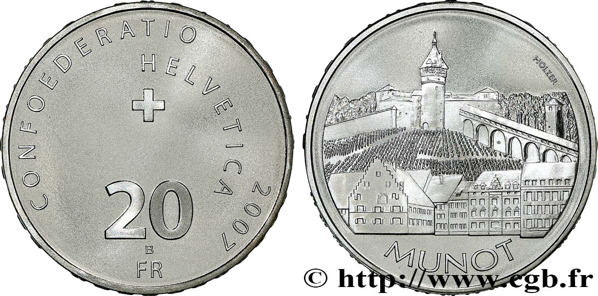 SUISSE 20 Francs Le Munot Schaffhausen 2007 Berne - B FDC 
