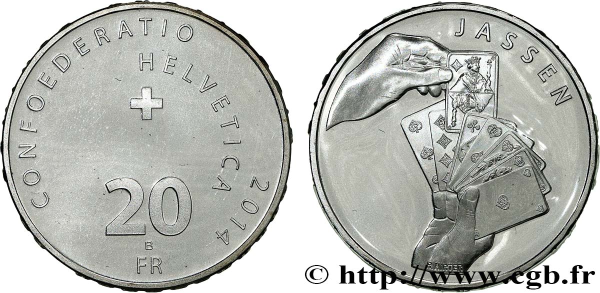 SWITZERLAND 20 francs - Le jass 2014 Berne MS 