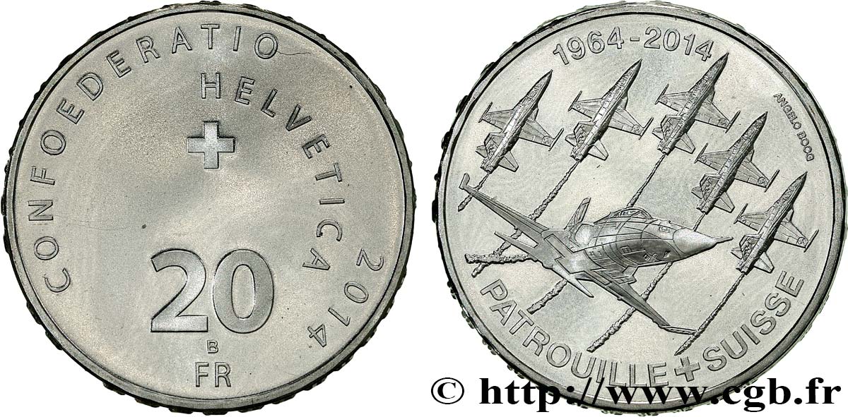 SUISSE 20 francs - 50 ans de la patrouille Suisse 2014 Berne FDC 