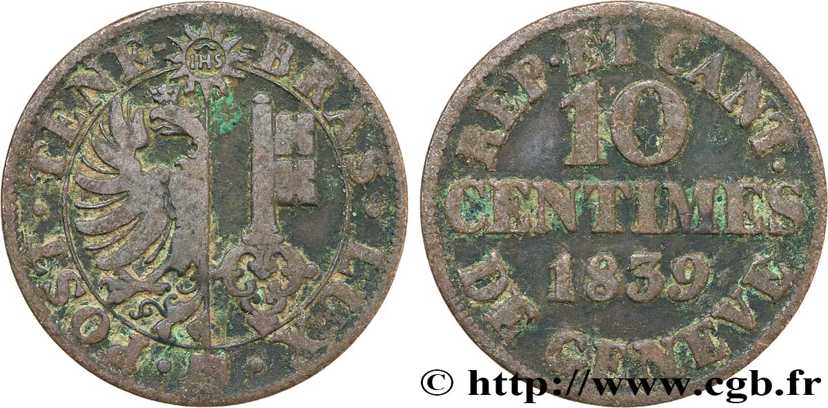 SCHWEIZ - REPUBLIK GENF 10 Centimes 1839  fSS 
