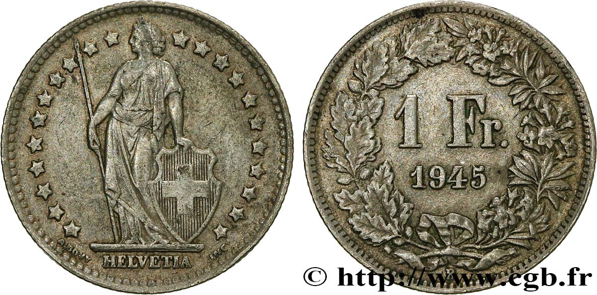 SWITZERLAND 1 Franc Helvetia 1945 Berne AU 