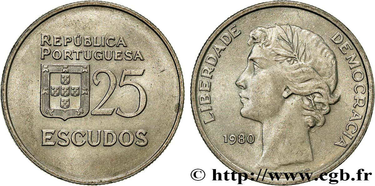 PORTUGAL 25 Escudos “liberté et démocratie” 1980  SUP 