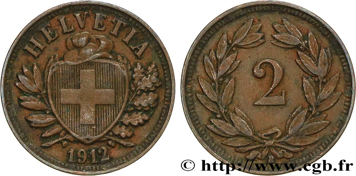 SCHWEIZ 2 Centimes (Rappen) 1912 Berne VZ 