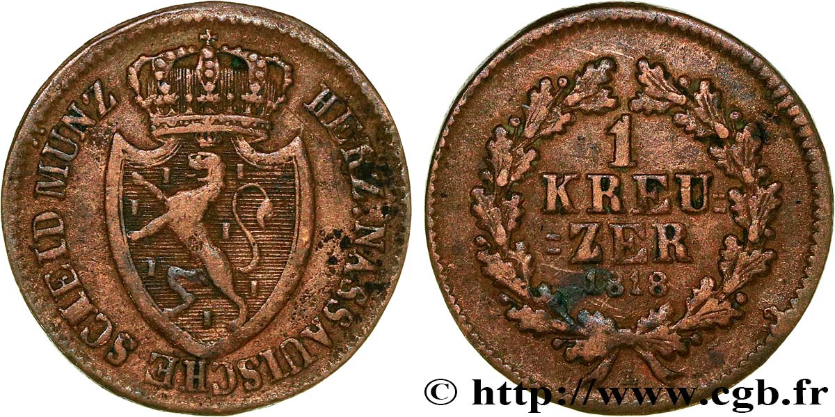 GERMANY - NASSAU 1 Kreuzer Grand-Duché de Nassau 1818  XF 