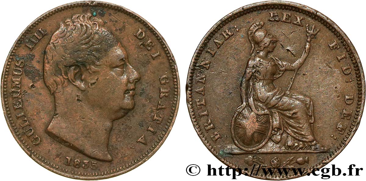 REINO UNIDO 1 Farthing Guillaume IV / Britannia 1835  MBC 