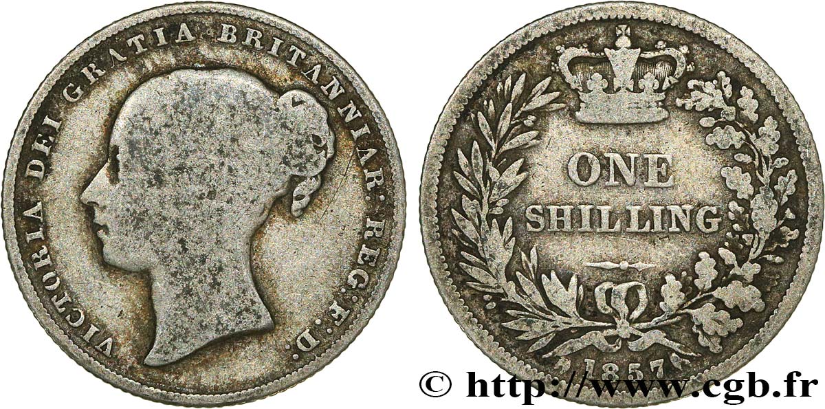 UNITED KINGDOM 1 Shilling Victoria tête jeune 1857  VF 