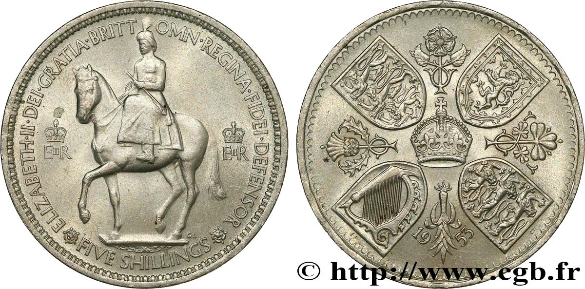 REINO UNIDO 5 Shillings Couronnement d’Elisabeth II 1953  EBC 