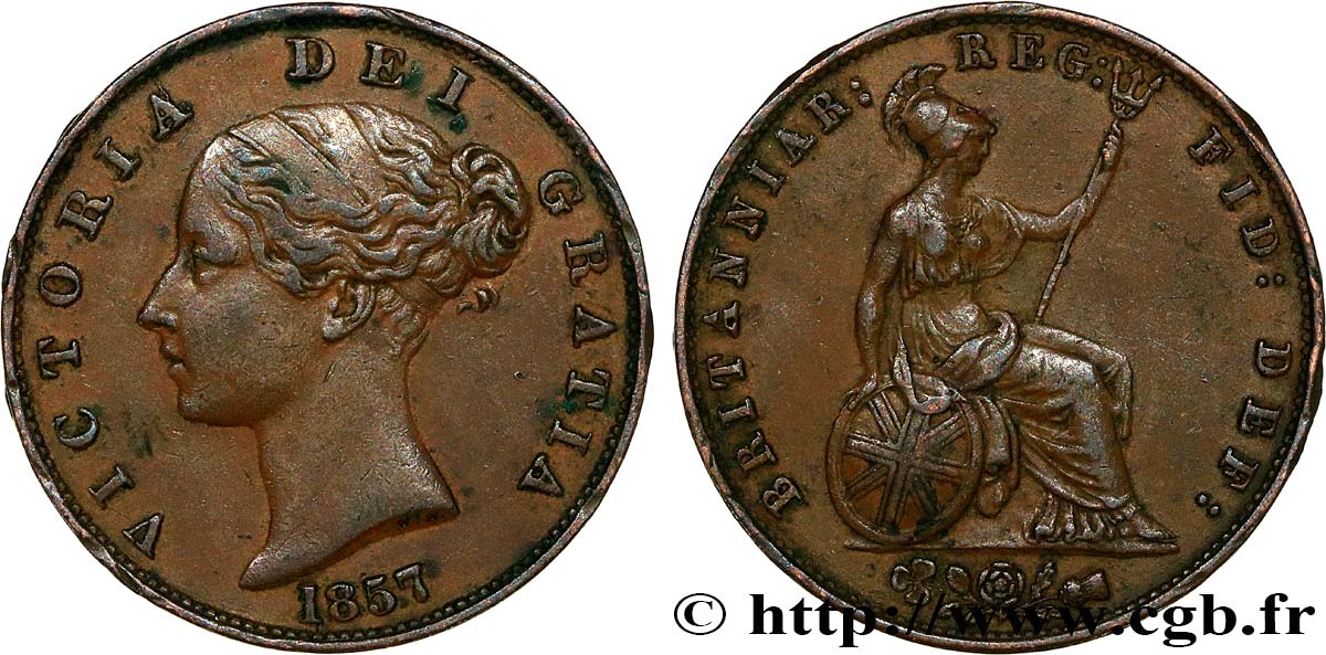 ROYAUME-UNI 1/2 Penny Victoria “tête jeune” 1857  TTB 