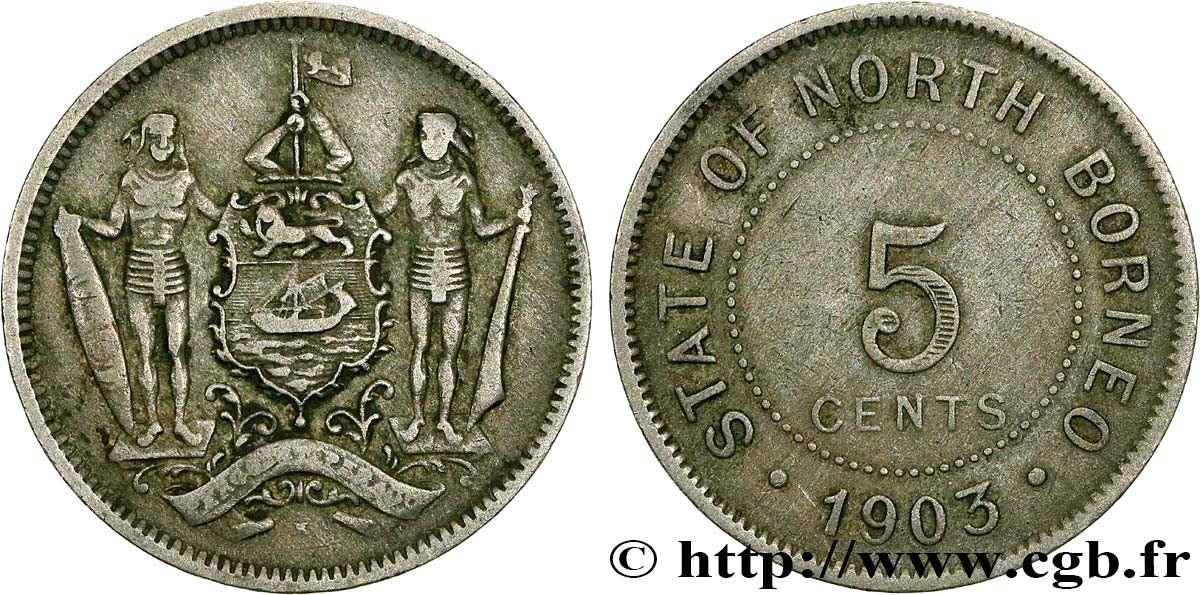 MALAYSIA - BRITISH NORTH BORNEO 5 Cents État de la Bornéo du Nord 1903 Heaton XF 